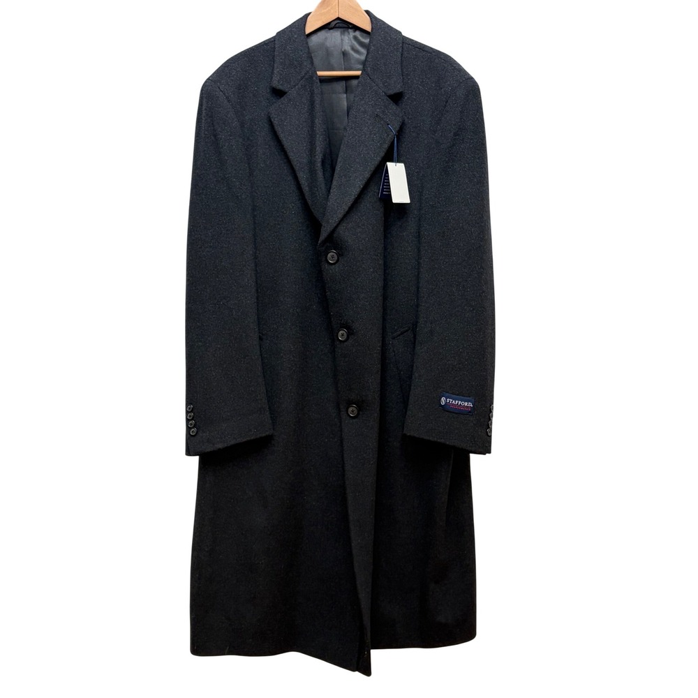 Stafford Performance Mens Charcoal Gray Wool Blend Overcoat 48R P2P1061V